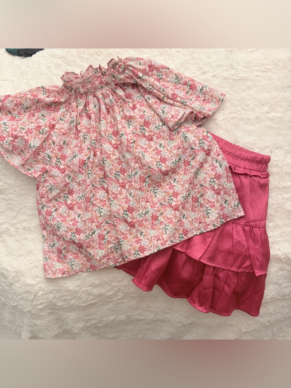 Shop The Mint Girls Flutter Sleeve Top Sz 12/14 & Pink Satin Skort Sz 10/12 EUC